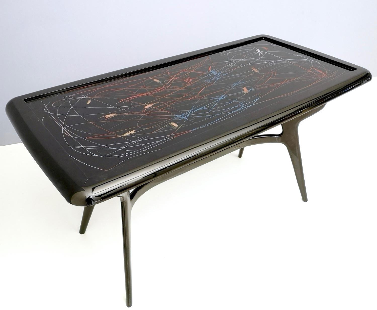 1950s Style Dining Table with Glass Top Lacquered by Enzio Wenk, Italy, 2019 For Sale 1