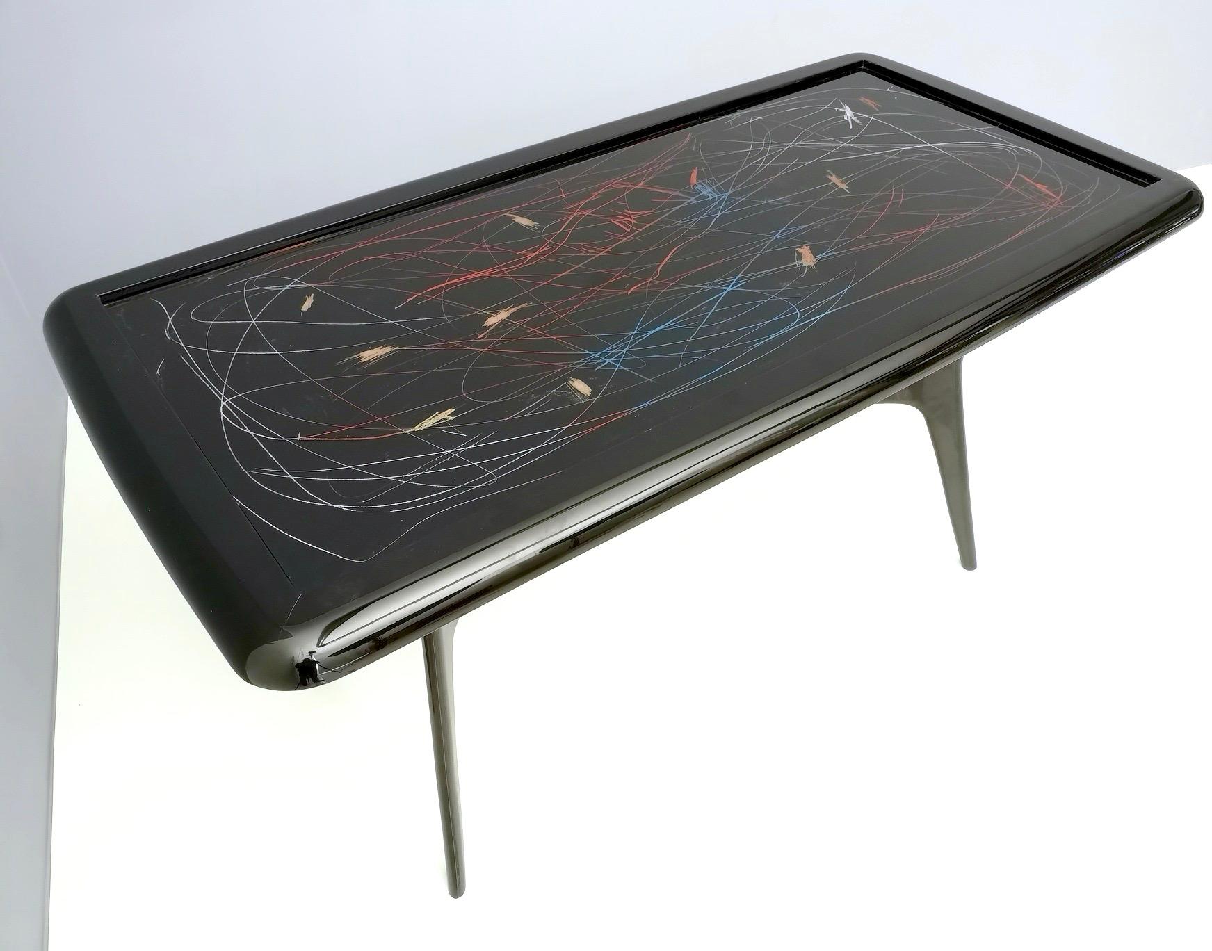 1950s Style Dining Table with Glass Top Lacquered by Enzio Wenk, Italy, 2019 For Sale 2