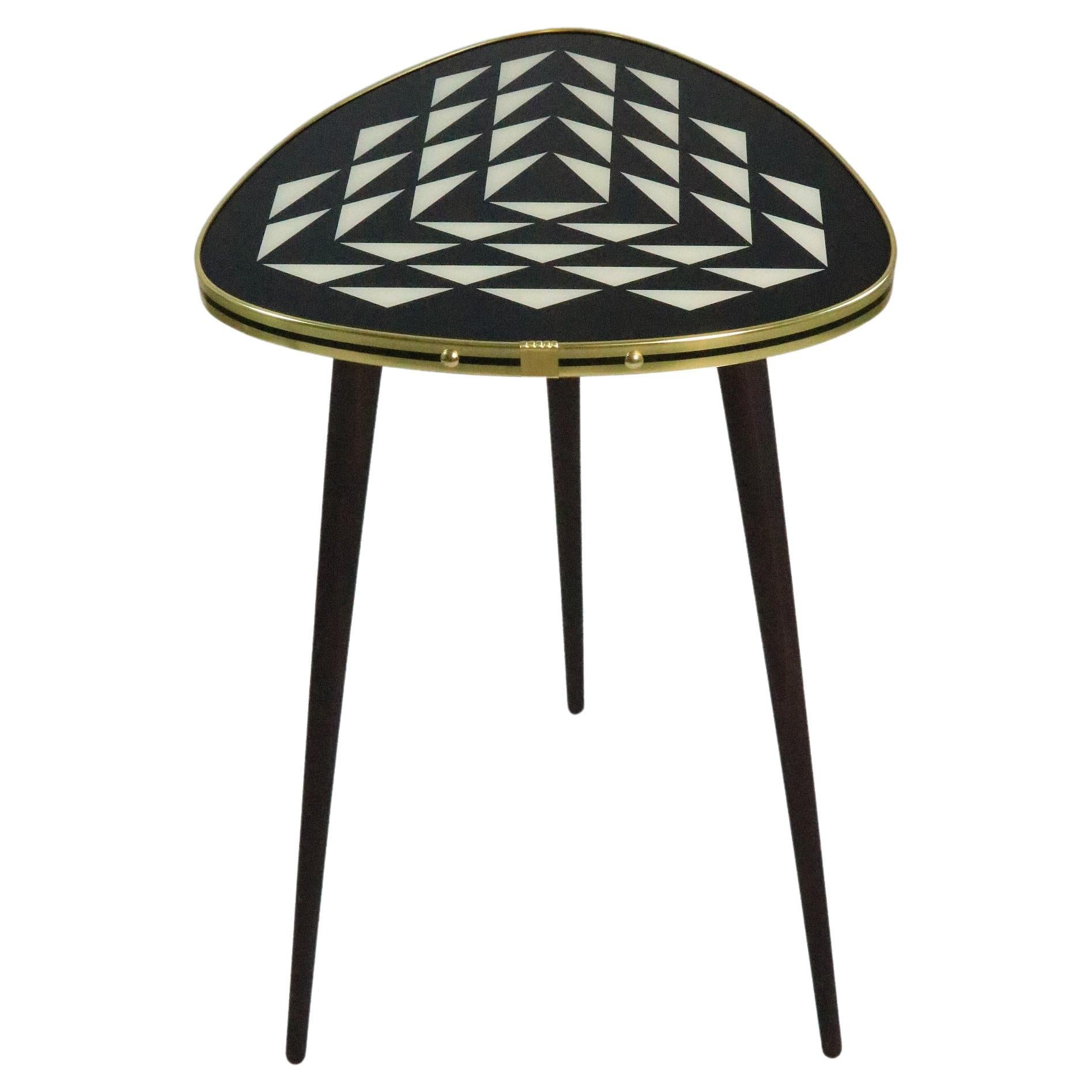 50s Style Side Table, Console, Black / White, 3 Elegant Legs For Sale