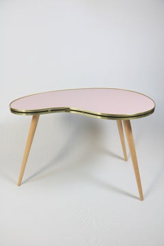 50s Style Side Table, Kidney Shaped, 3 Elegant Legs, Pastel Linoleum