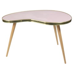 50s Style Side Table, Kidney Shaped, 3 Elegant Legs, Pastel Linoleum