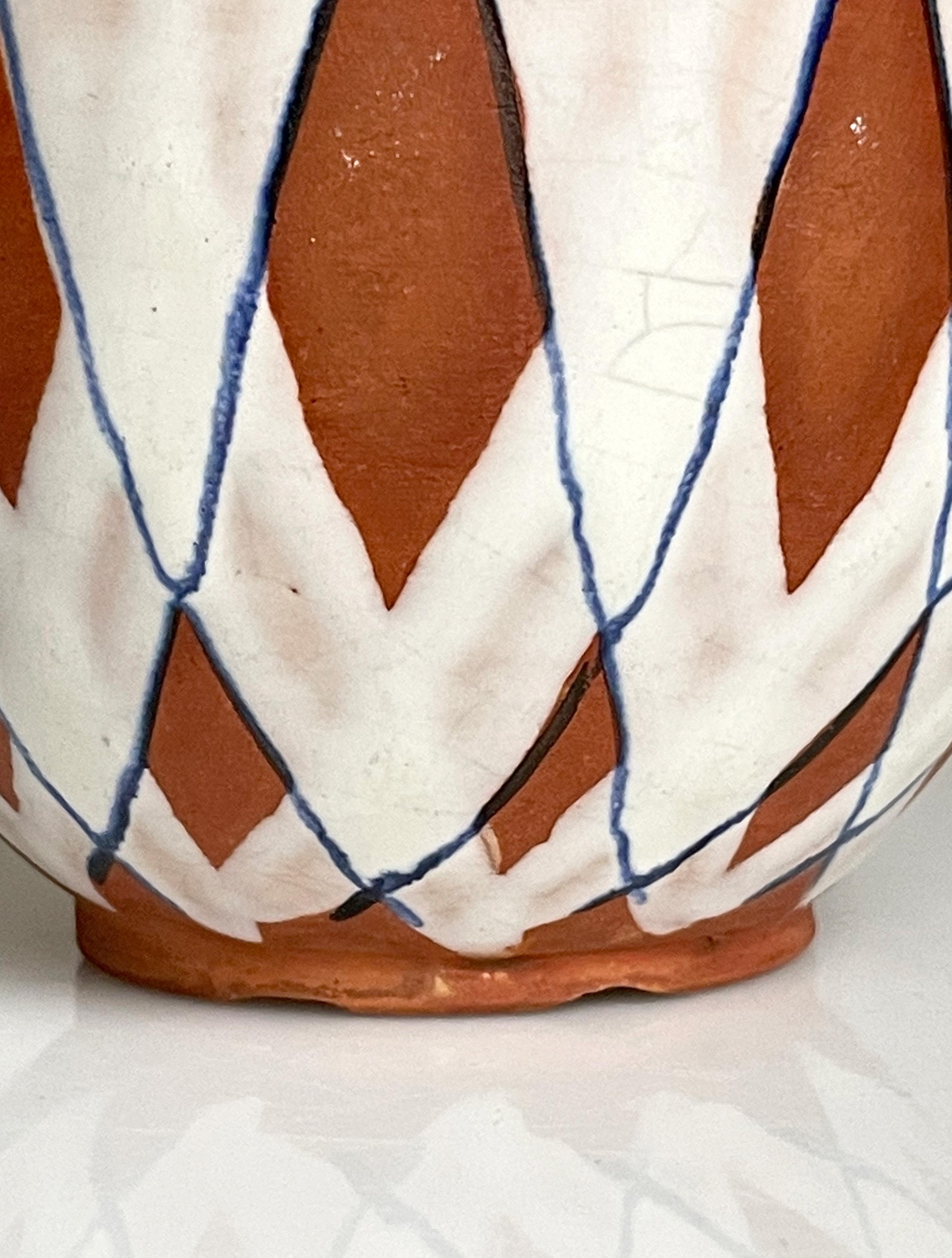 Glazed 1940s Gabriel Keramik Swedish Checkered Stripes Vase For Sale