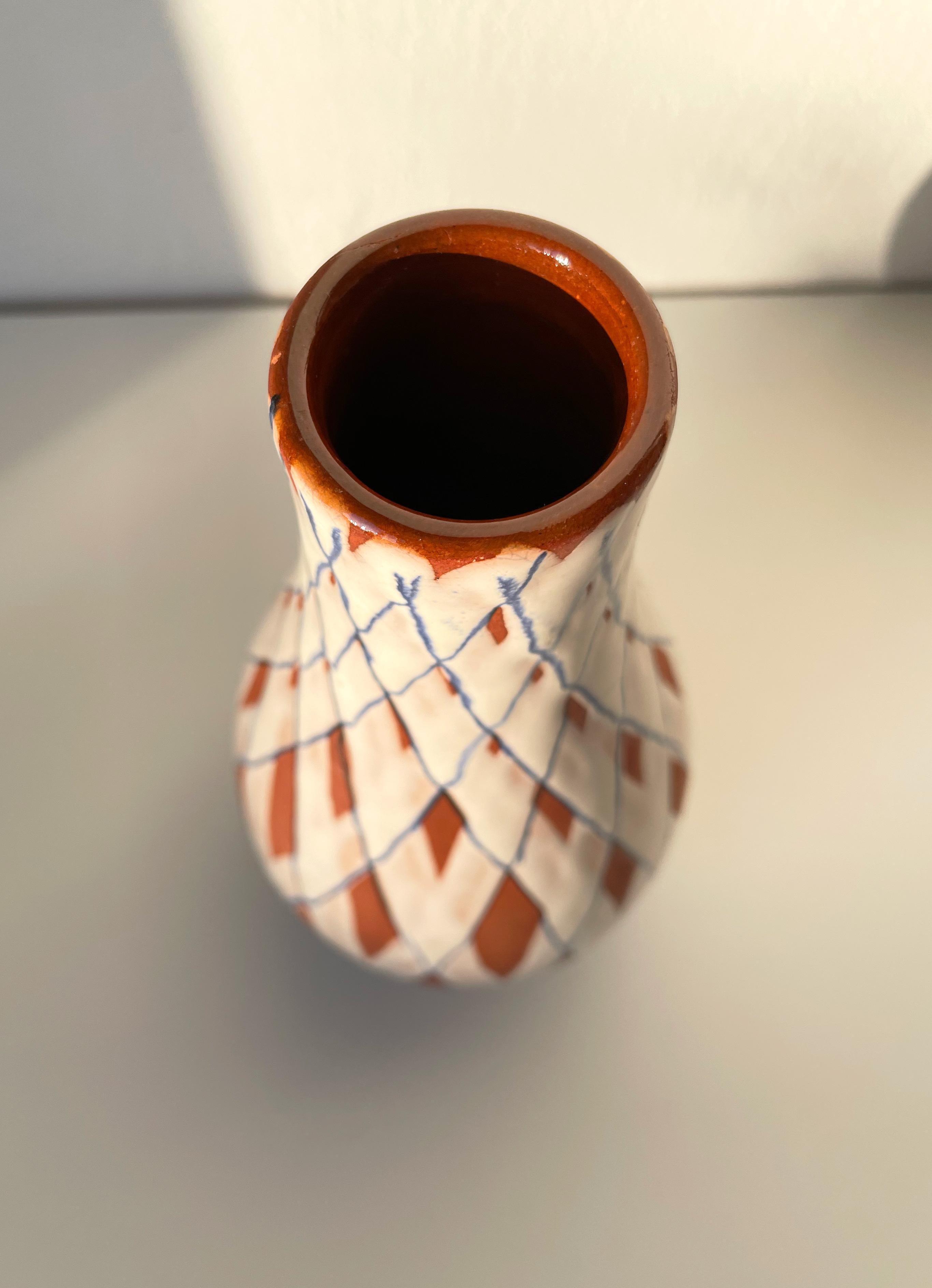 Ceramic 1940s Gabriel Keramik Swedish Checkered Stripes Vase For Sale