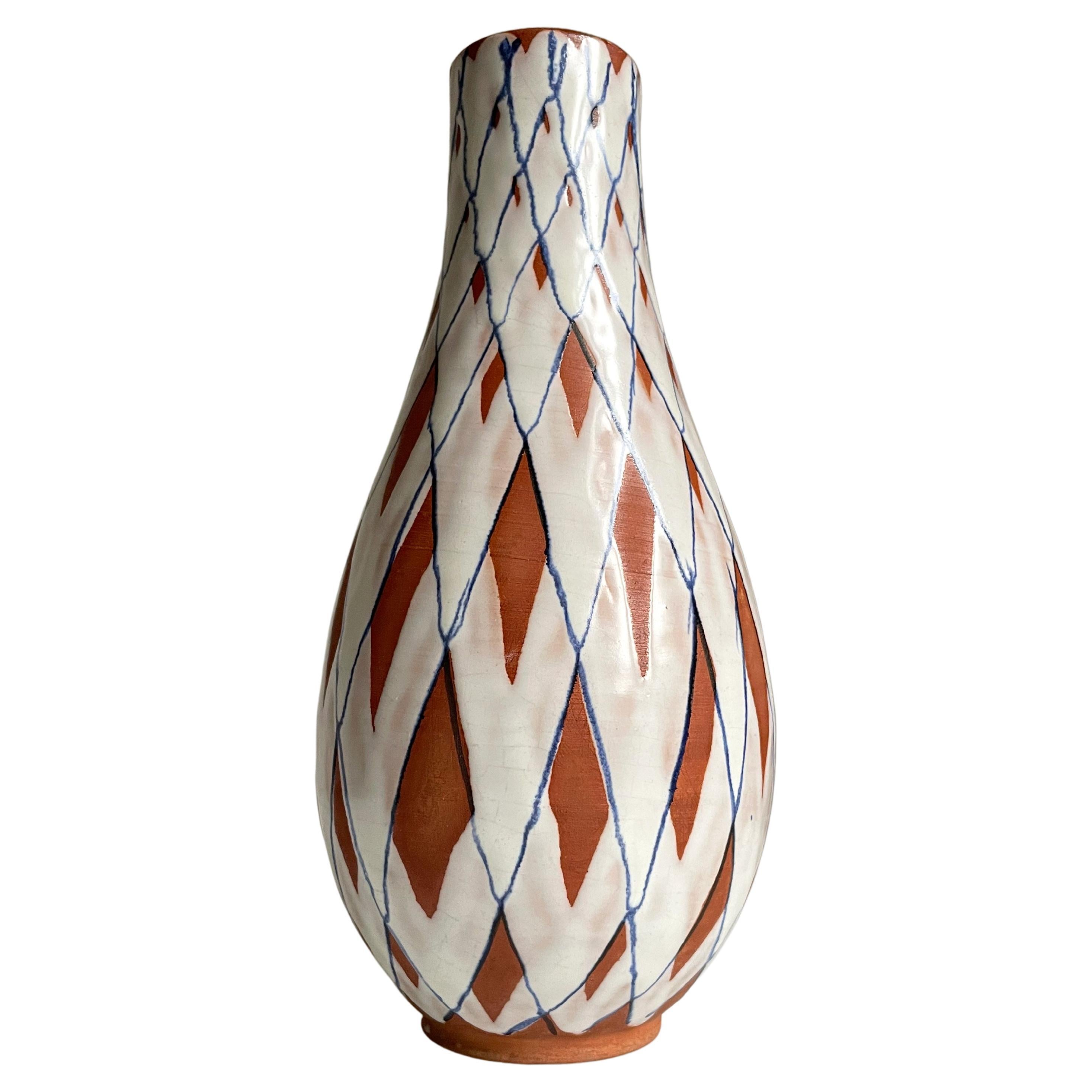 Vase suédois à rayures à carreaux Gabriel Keramik des années 1940