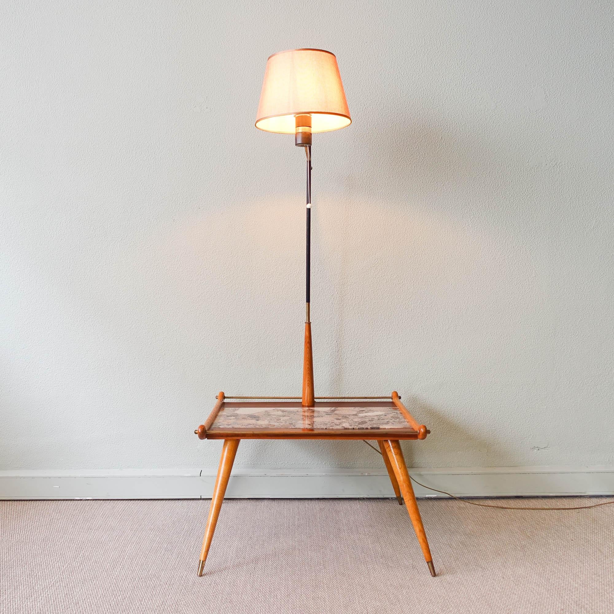 Mid-Century Modern 50’s Table / Lamp in Ash Wood and Undianuno Wood For Sale