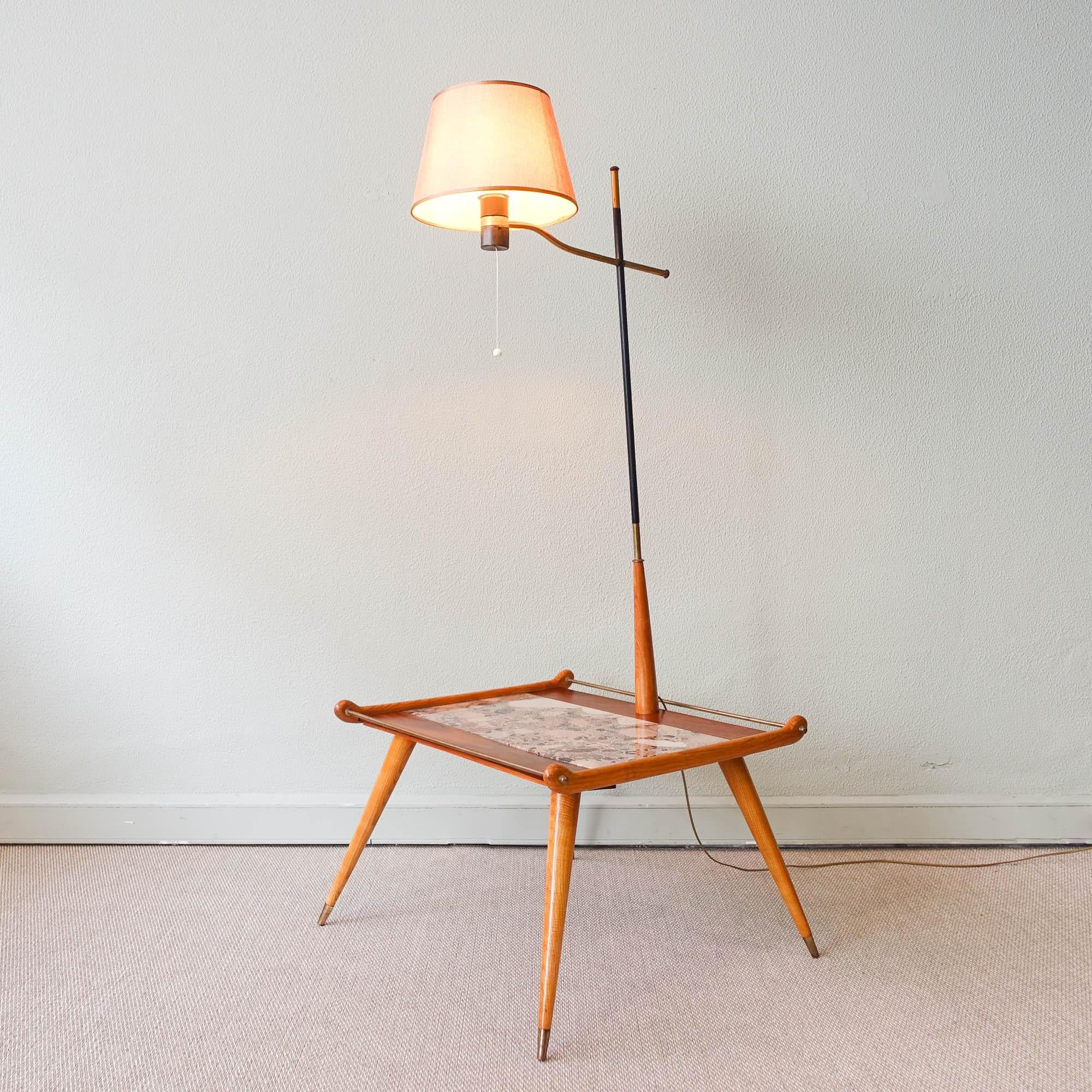 Portuguese 50’s Table / Lamp in Ash Wood and Undianuno Wood For Sale