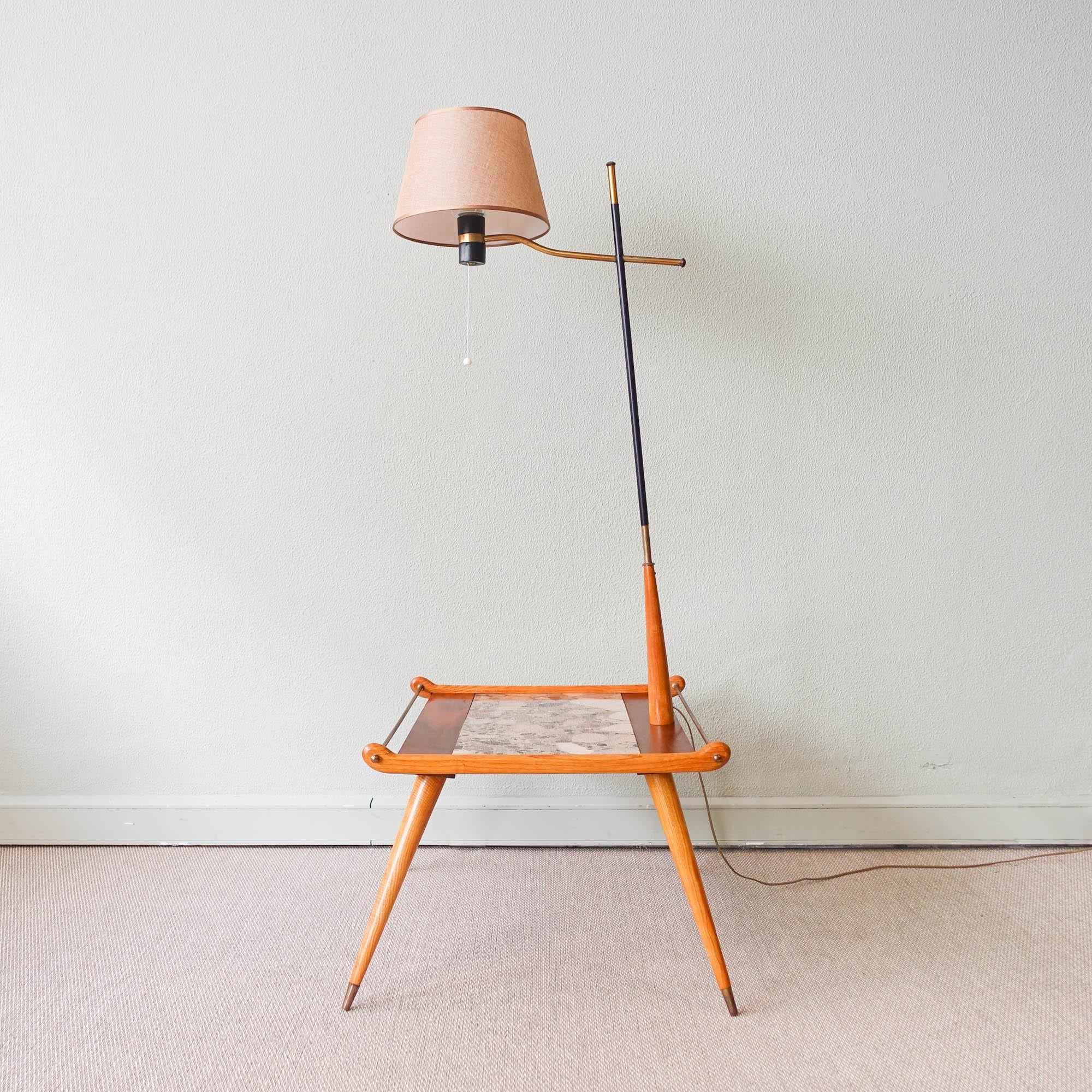 Mid-20th Century 50’s Table / Lamp in Ash Wood and Undianuno Wood For Sale