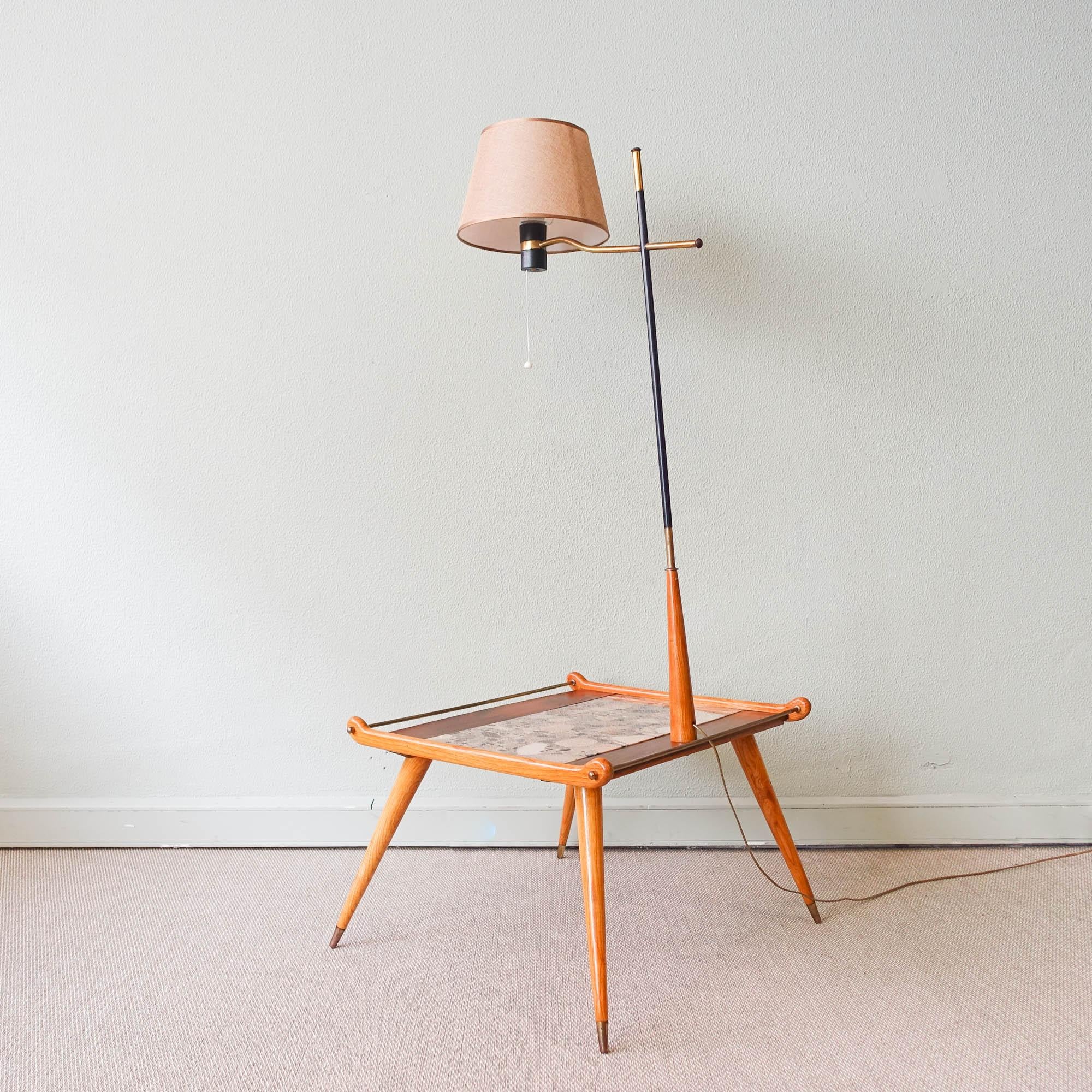 Metal 50’s Table / Lamp in Ash Wood and Undianuno Wood For Sale