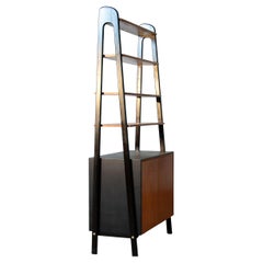 50s Teak and Nailed Black Faux Leather Bookcase and Cabinet by Bertil Fridhagen