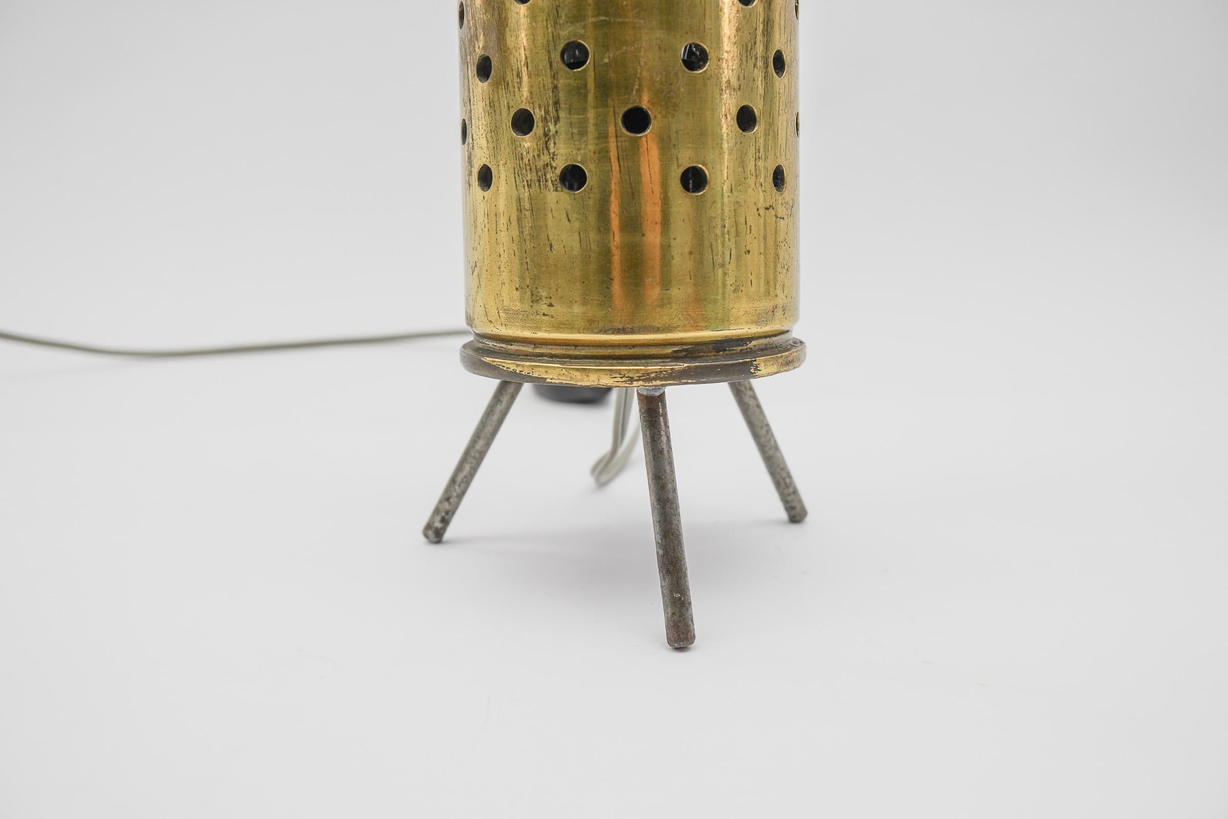 50s Tripod Table Lamp Made of Perforated Cartridge Case, Germany For Sale 1
