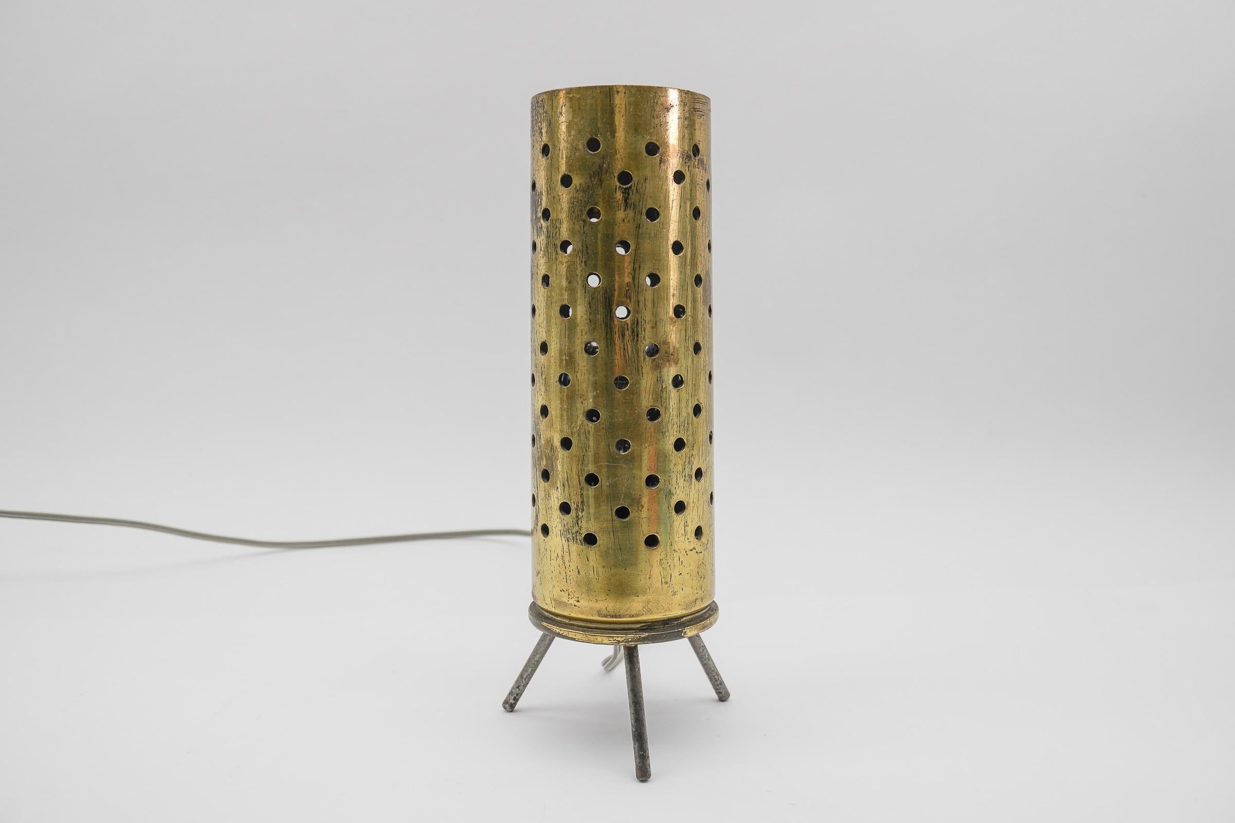 50s Tripod Table Lamp Made of Perforated Cartridge Case, Germany For Sale 3