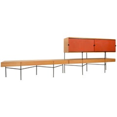'50s unique Maxime Old Sideboard in metal, bronze and ash veneer
