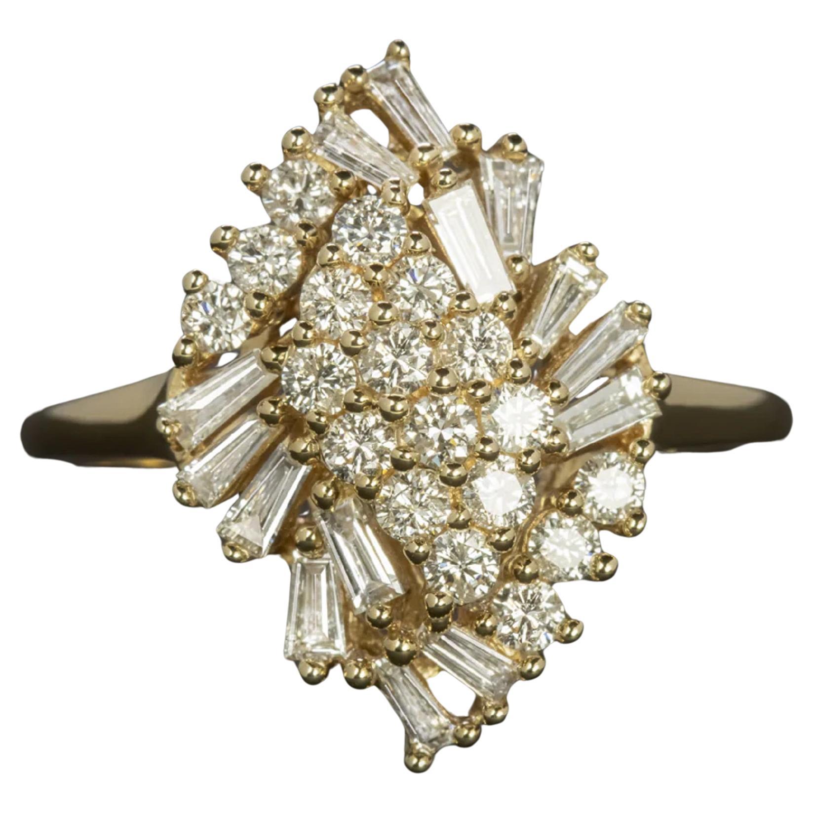 50's Vintage 1.35 Carat Cocktail Diamond Impressive Ring