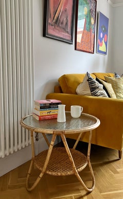 50's vintage round bamboo rattan glass coffee table