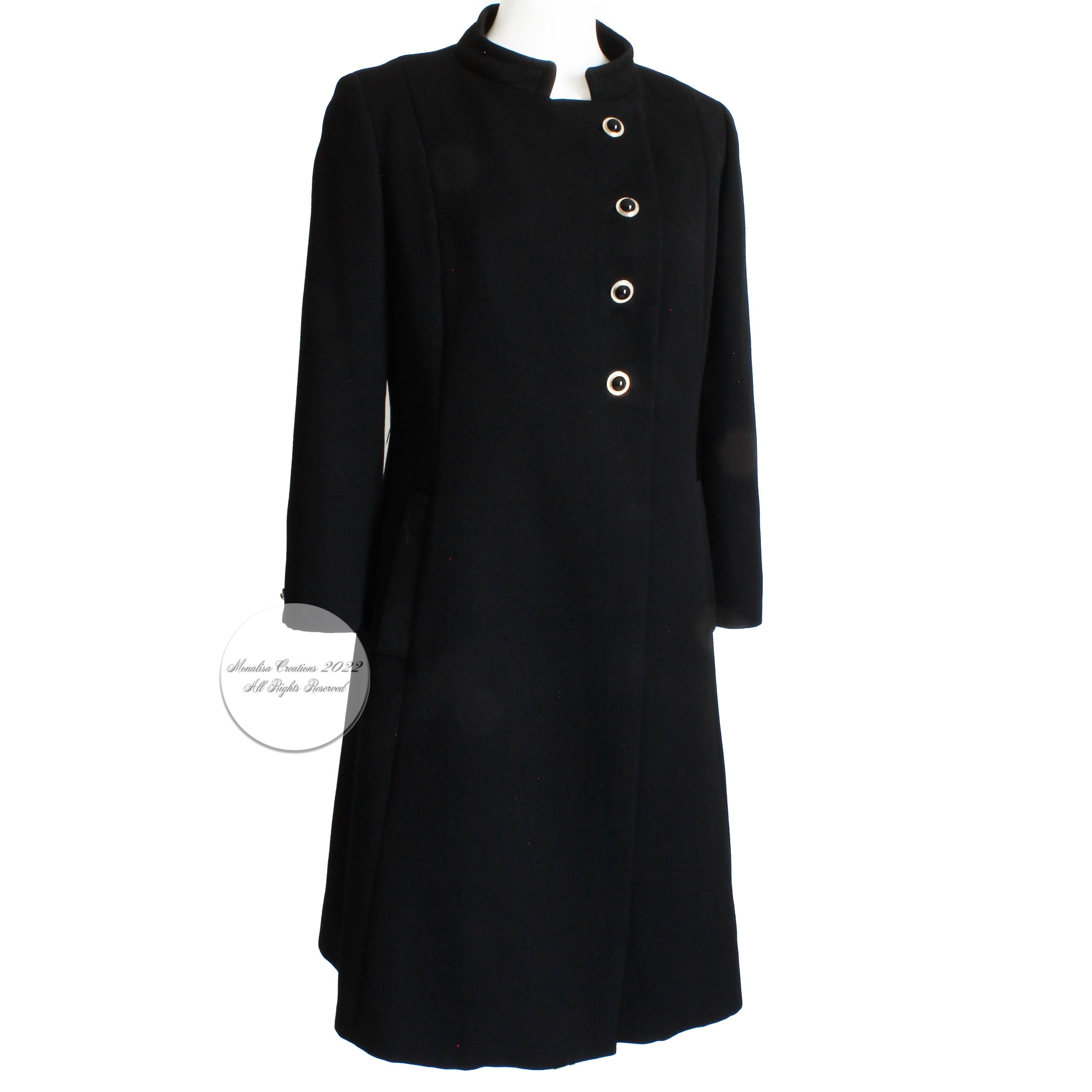 Black 50s Wool Coat by Zelinka Matlick Military Style Tailored Sculptural Collar Rare For Sale