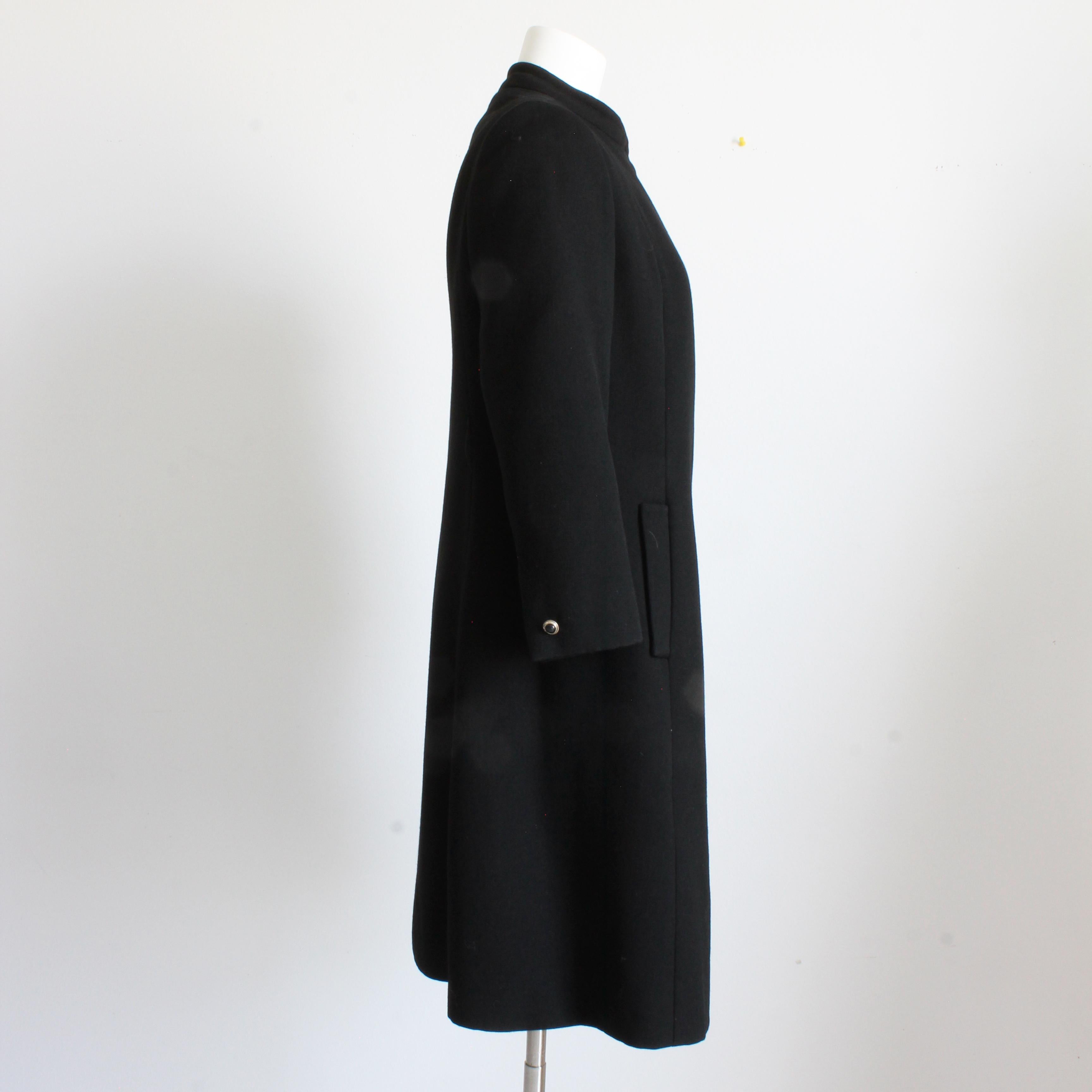 Black 50s Wool Coat by Zelinka Matlick Military Style Tailored Sculptural Collar Rare For Sale