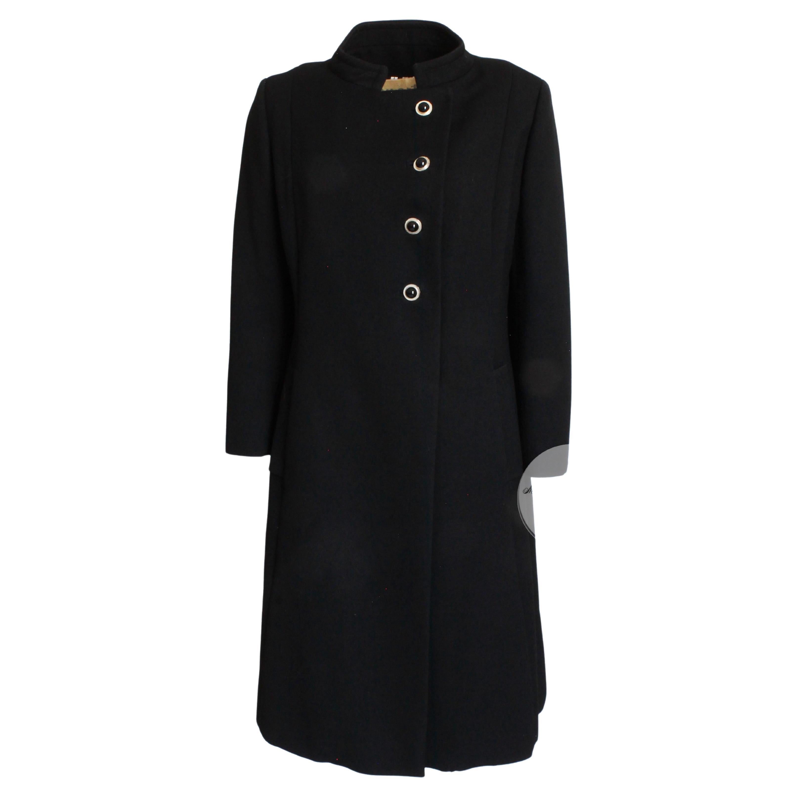 50s Wool Coat by Zelinka Matlick Military Style Tailored Sculptural Collar Rare For Sale