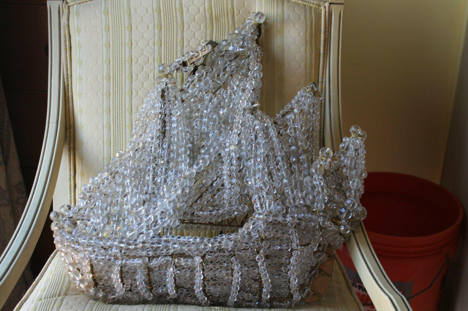 '50s XL Mid Century Modern French Crystal Beaded Ship Galeon Chandelier Restored For Sale 5