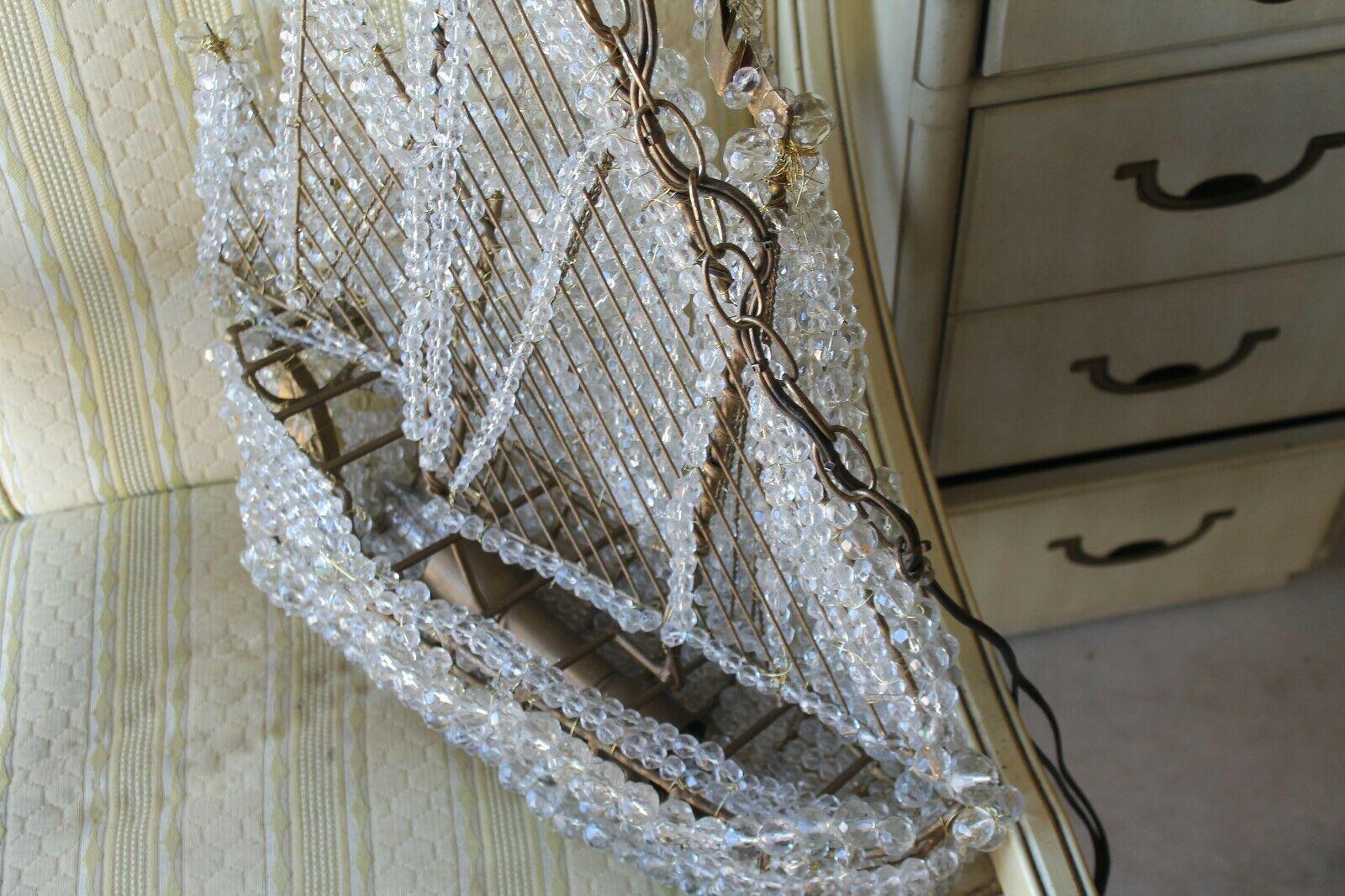Mid-20th Century '50s XL Mid Century Modern French Crystal Beaded Ship Galeon Chandelier Restored For Sale