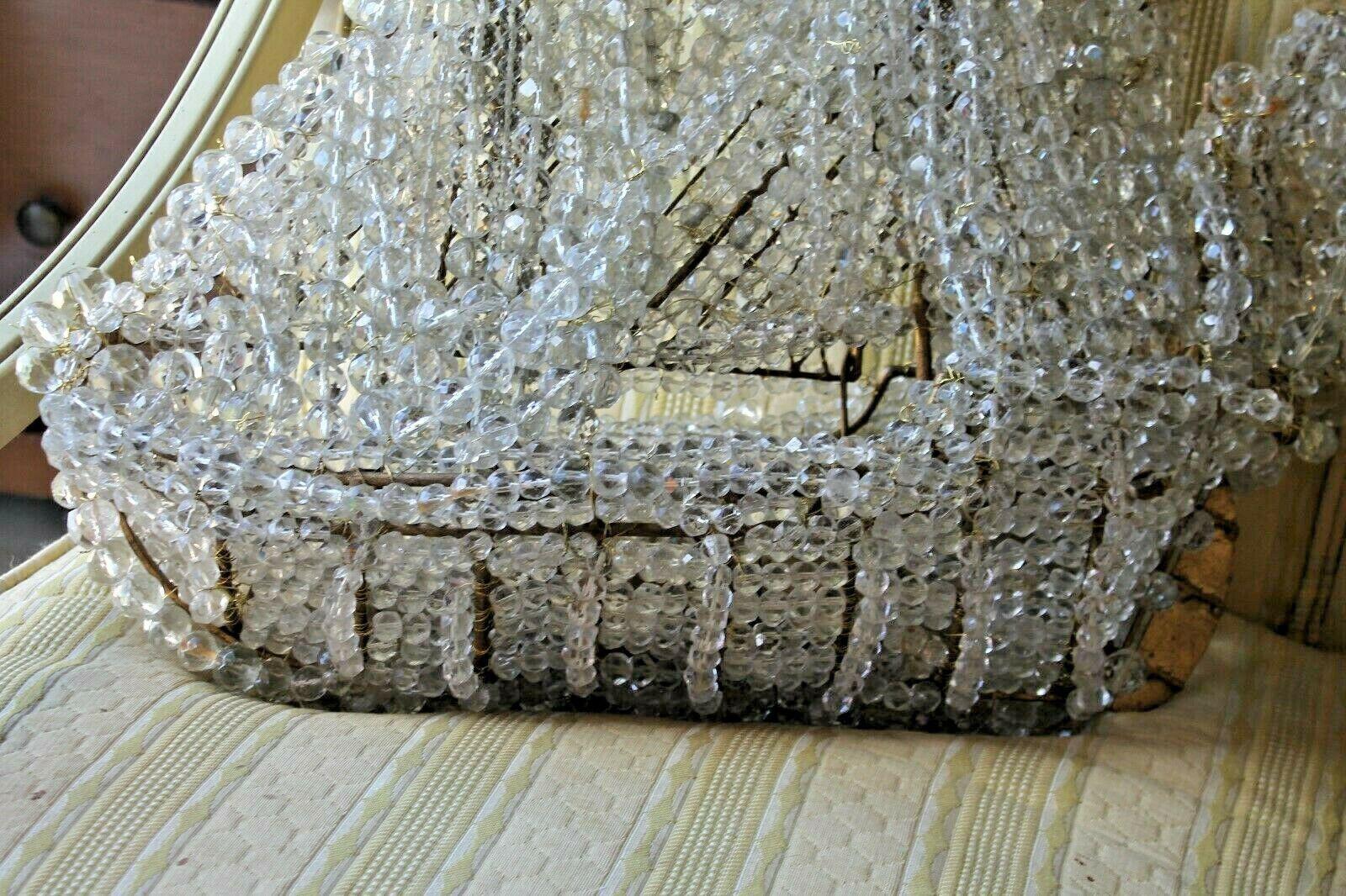 '50s XL Mid Century Modern French Crystal Beaded Ship Galeon Chandelier Restored For Sale 1