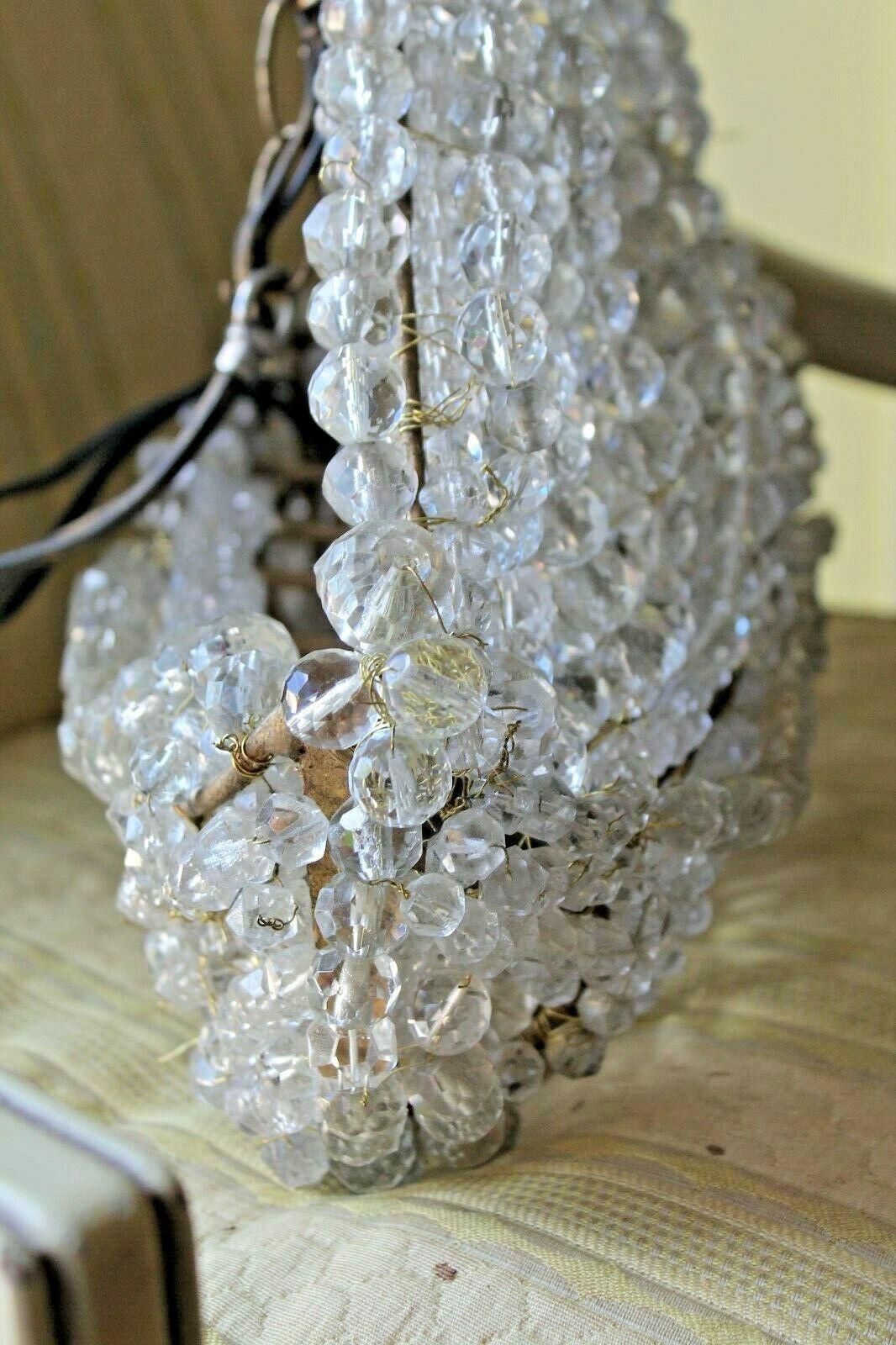 '50s XL Mid Century Modern French Crystal Beaded Ship Galeon Chandelier Restored For Sale 2