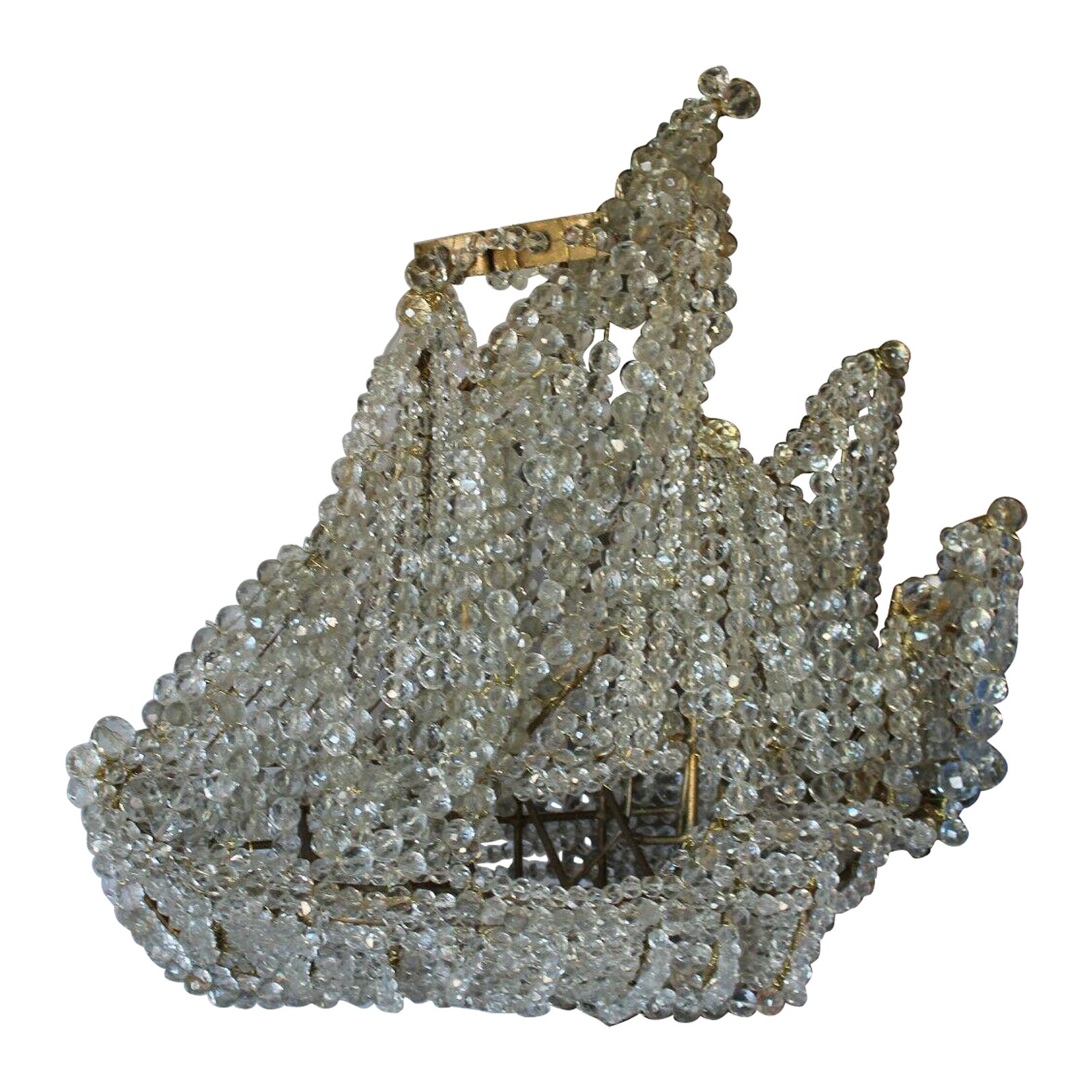 '50s XL Mid Century Modern Lámpara francesa de cristal con cuentas Galeón restaurada