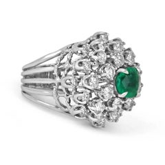 AAA Colombian Emerald-Cushion & Diamond 5.0tcw Cluster Vintage Cocktail Ring 14K