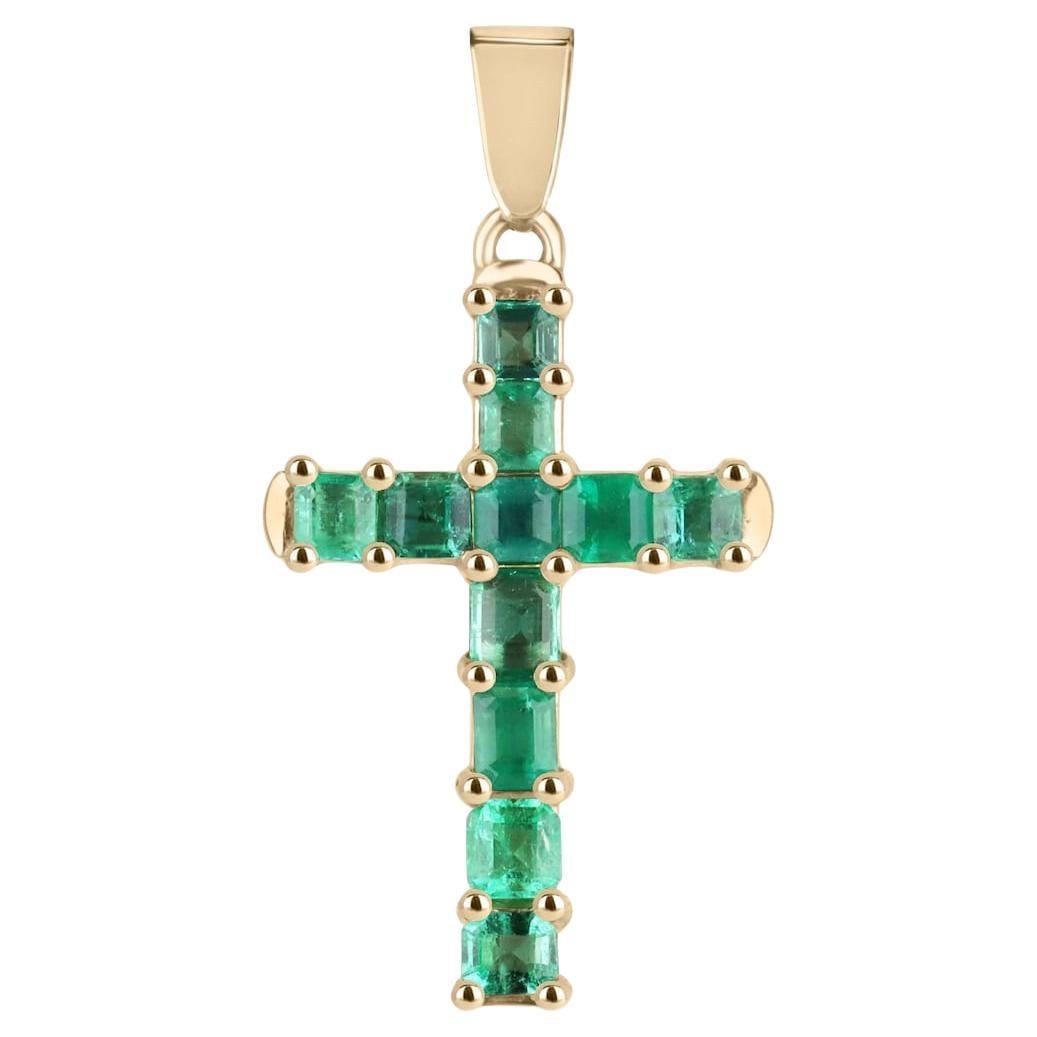 5.0tcw 14K Gold Emerald Cross Emerald Cut & Asscher Cut Emeralds Unisex Cross