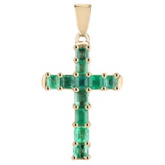 5.0tcw 14K Gold Emerald Cross Emerald Cut & Asscher Cut Emeralds Unisex Cross