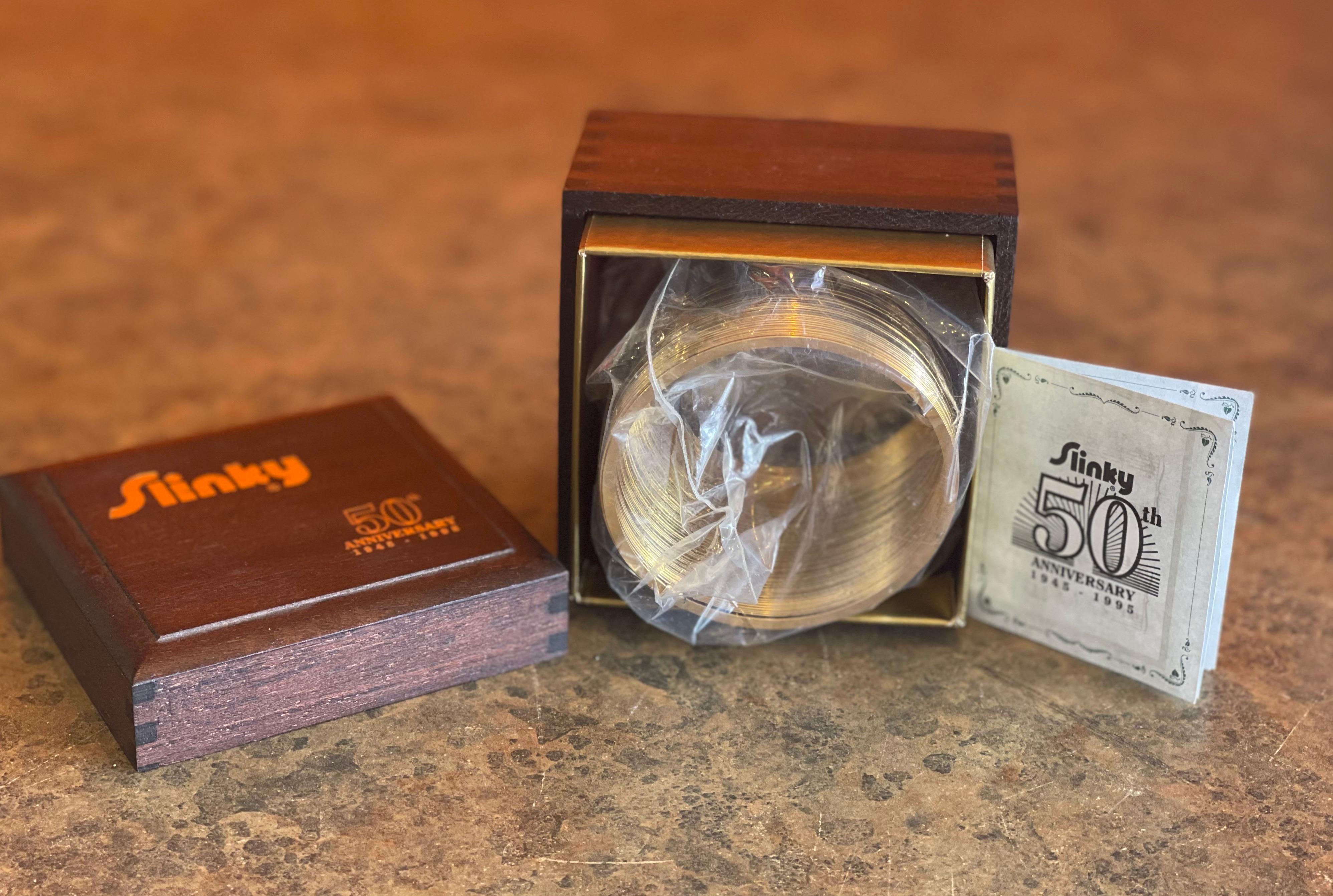 20th Century 50th Anniversary Gold-Plated Slinky Toy in Wood Box