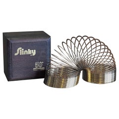 Vintage 50th Anniversary Gold-Plated Slinky Toy in Wood Box
