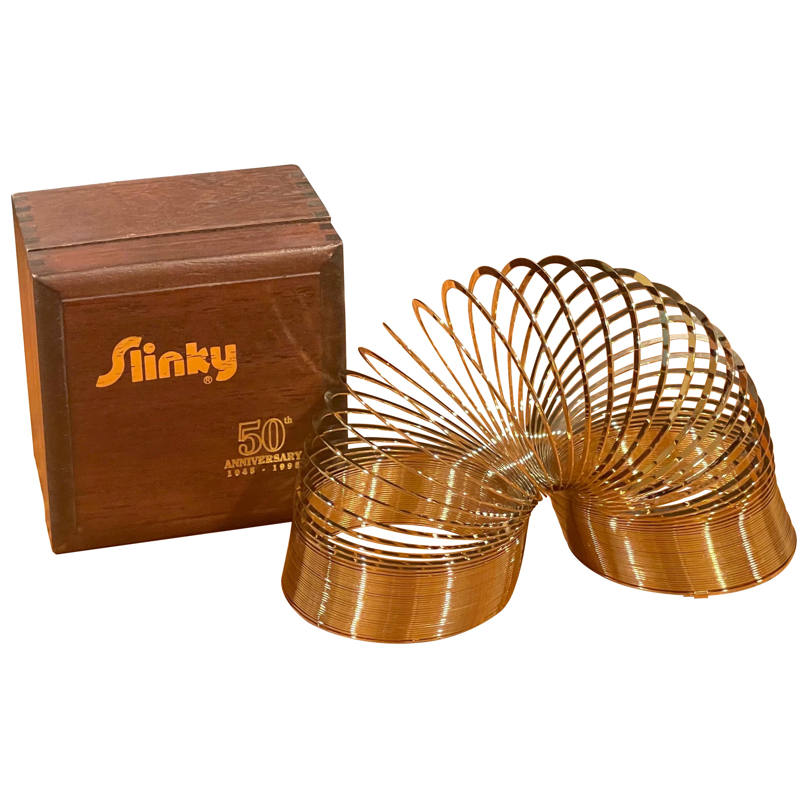50th Anniversary Gold-Plated Slinky Toy in Wood Box