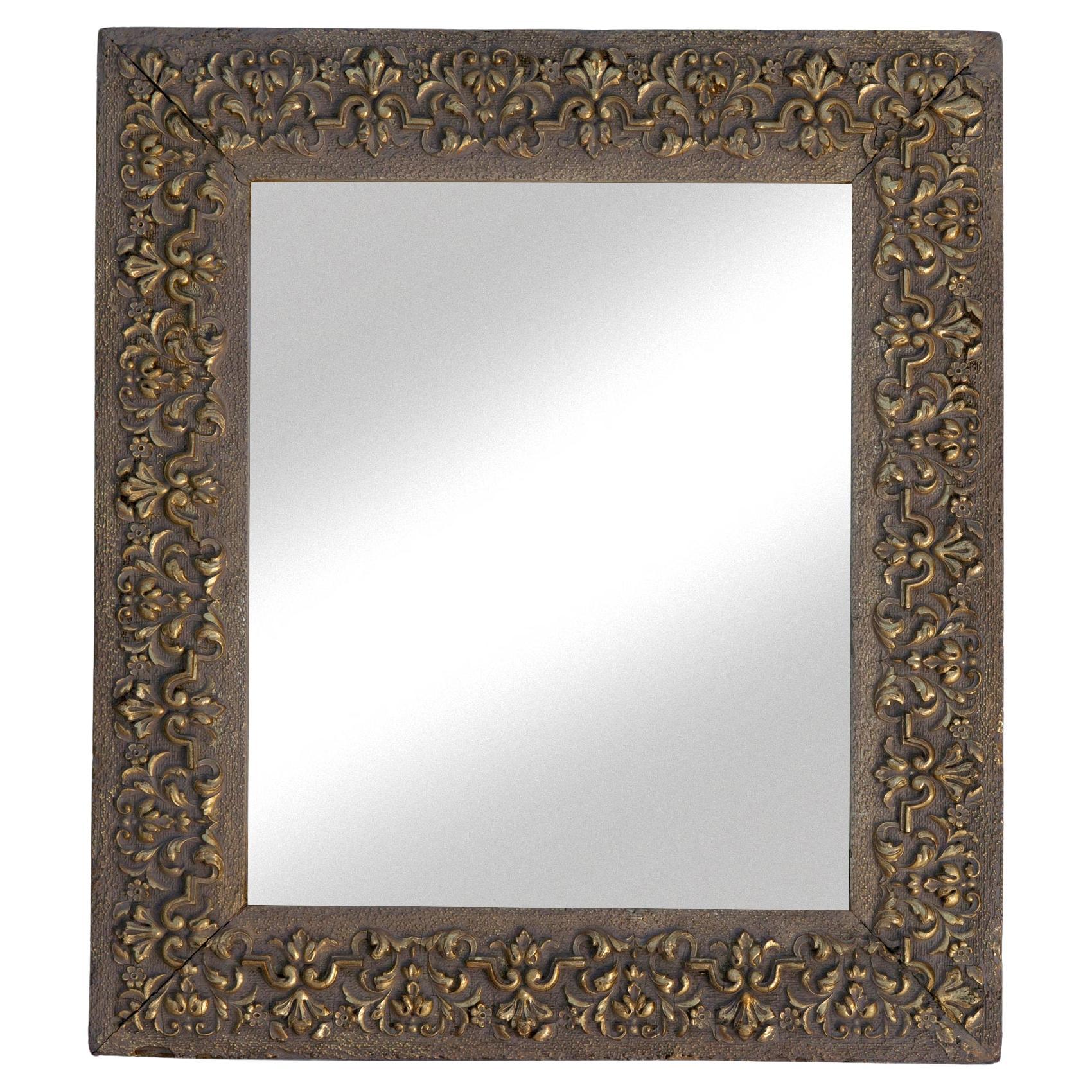 Arts & Crafts Gessoed Wood Mirror