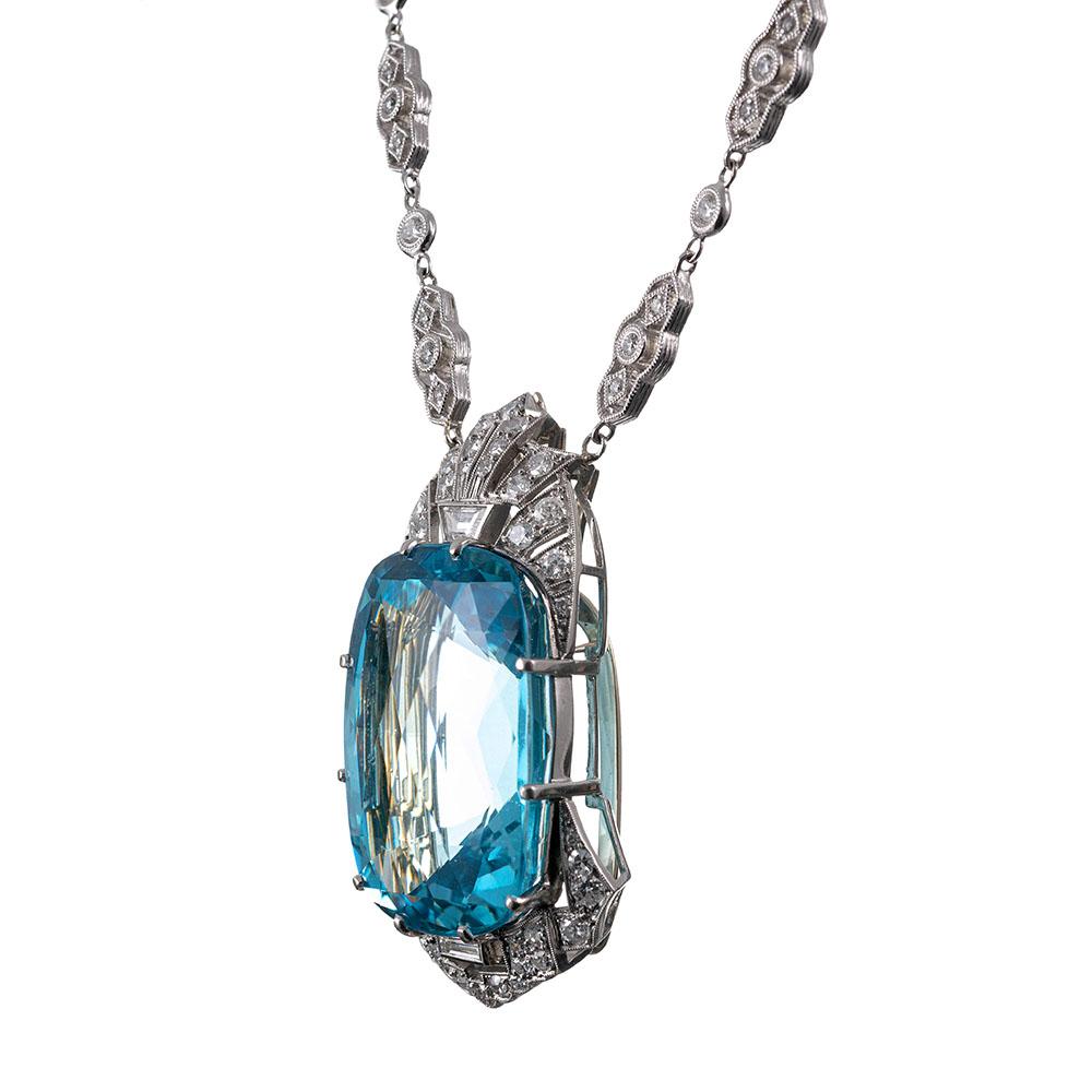 51 Karat Aquamarin & Diamant-Halskette (Gemischter Schliff) im Angebot