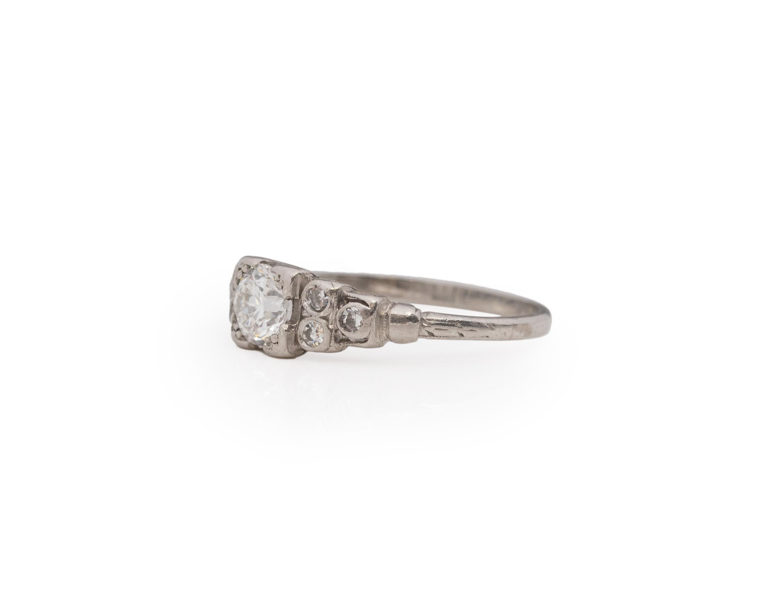 Old European Cut .51 Carat Art Deco Diamond Platinum Engagement Ring For Sale