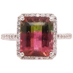 5.1 Carat Bicolored Tourmaline and Diamond Ring