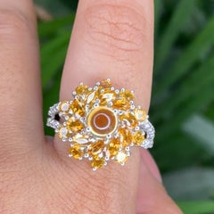 5.1 Carat Citrine Flower Cocktail Ring in 925 Silver for Anniversary Gift