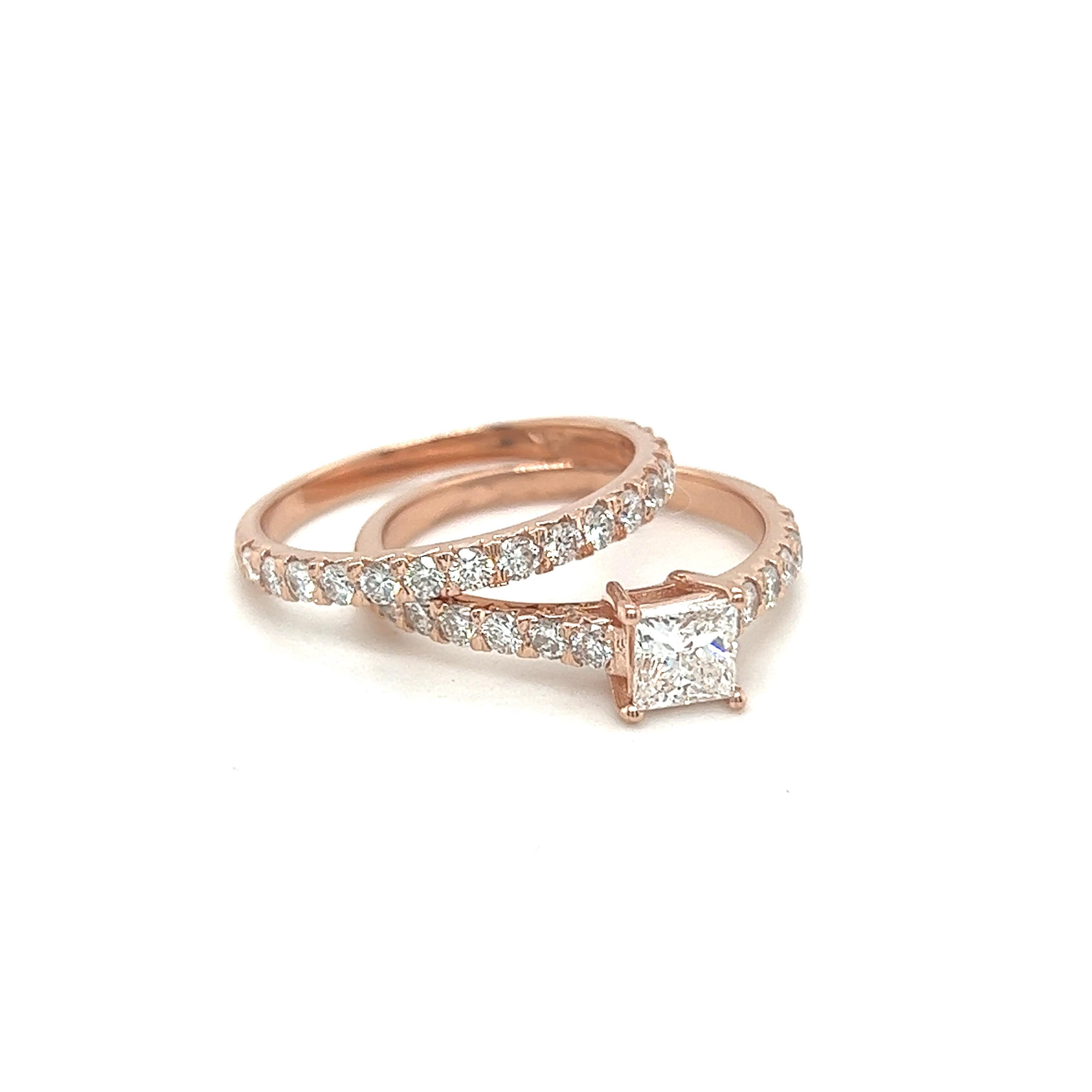 .51 Carat Natural Diamond Engagement Ring and Diamond Band Rose Gold For Sale 4