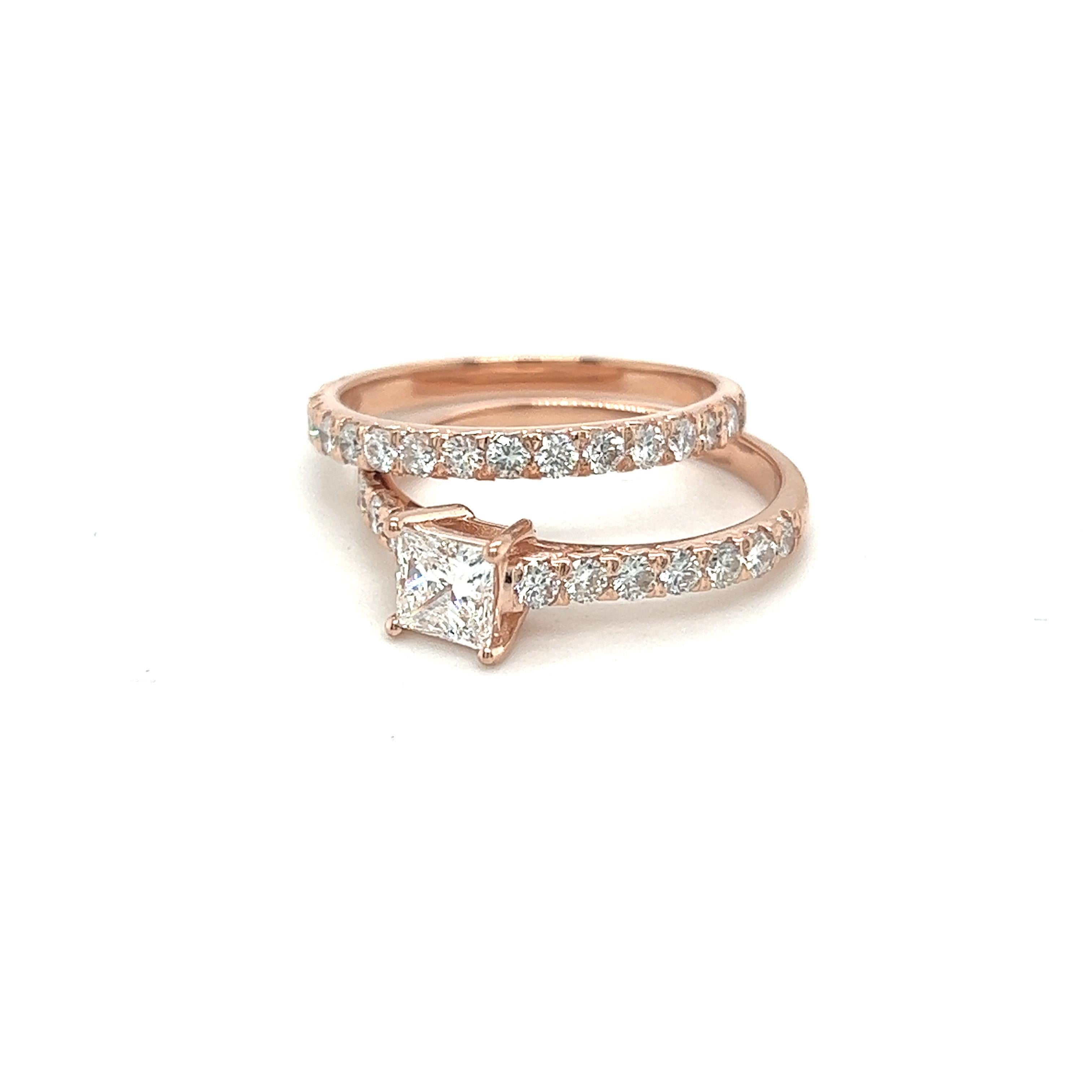 .51 Carat Natural Diamond Engagement Ring and Diamond Band Rose Gold For Sale 5
