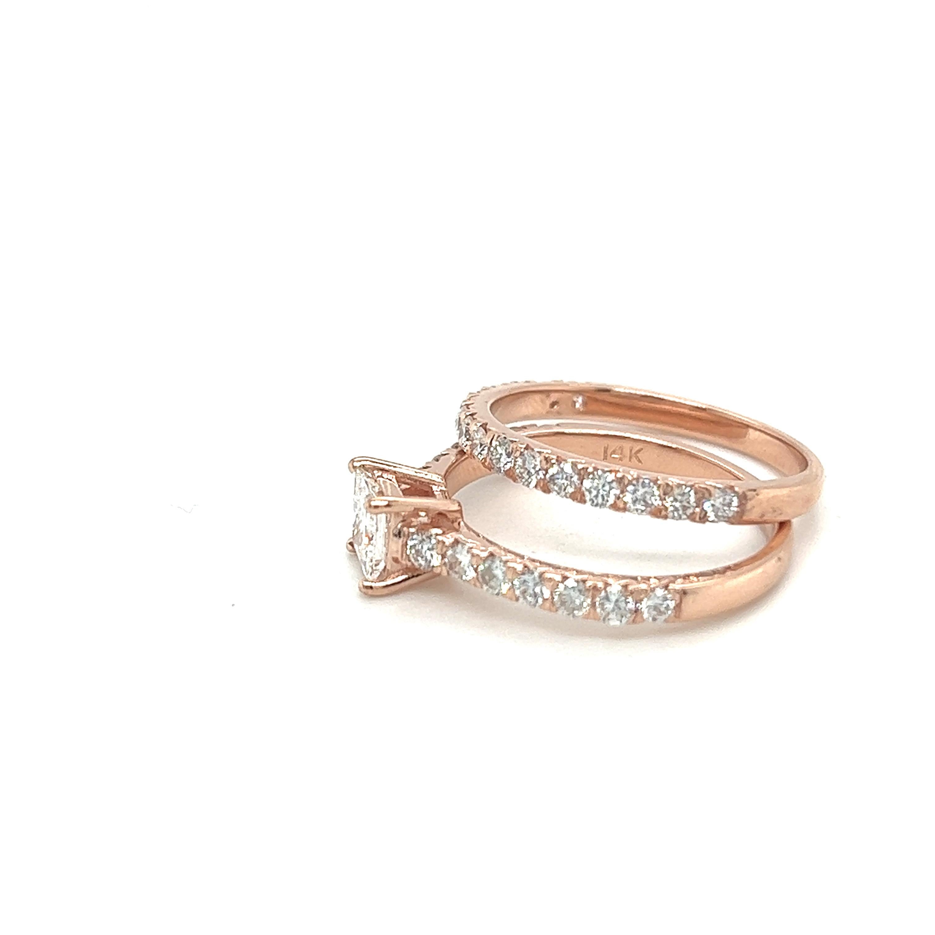 .51 Carat Natural Diamond Engagement Ring and Diamond Band Rose Gold For Sale 2