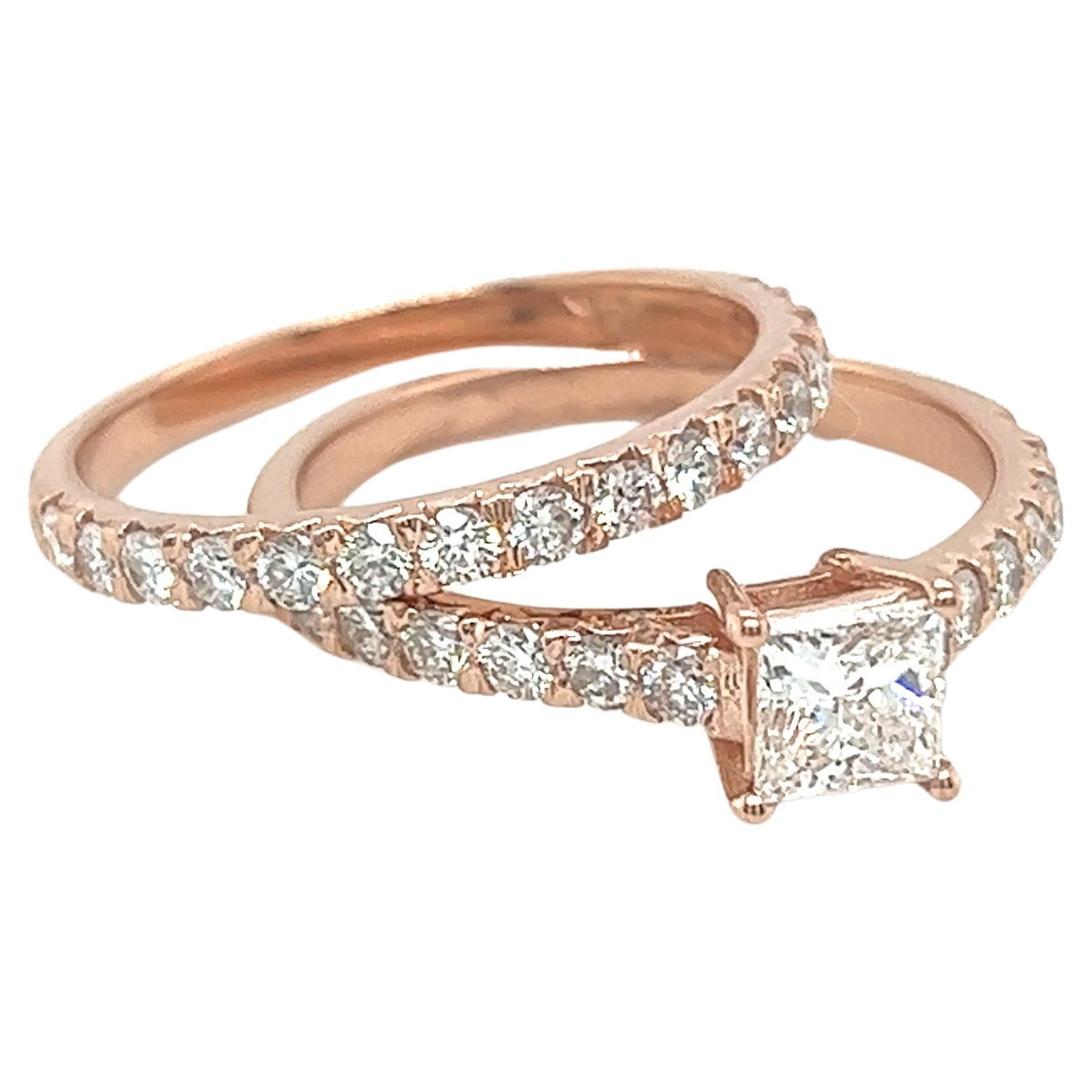 .51 Carat Natural Diamond Engagement Ring and Diamond Band Rose Gold For Sale