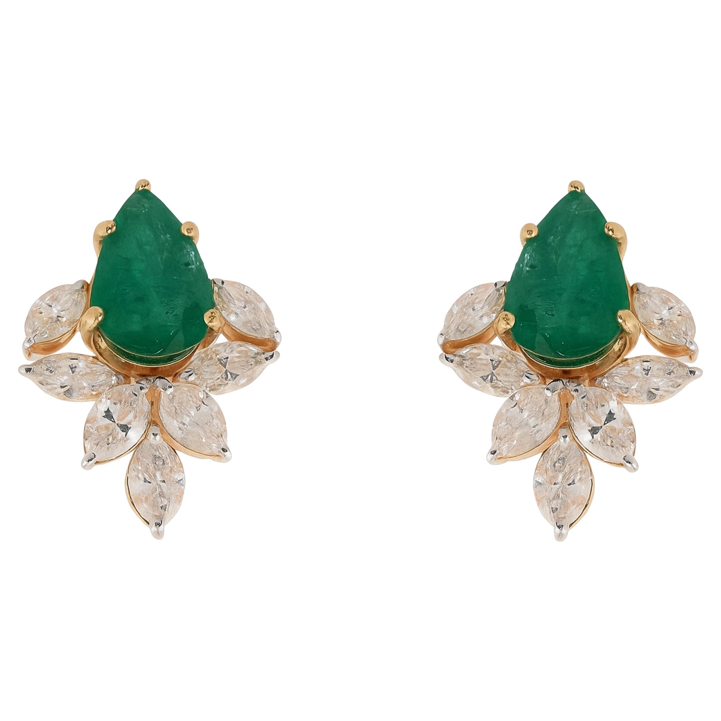 5.1 Carat Pear Emerald Marquise Diamond 14 Karat Yellow Gold Stud Earrings
