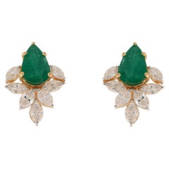 5.1 Carat Pear Emerald Marquise Diamond 14 Karat Yellow Gold Stud Earrings