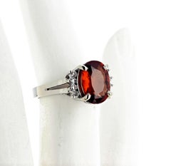 AJD Fiery RARE 5.1 Carat Reddish Natural Zircon & Diamonds White Gold Ring