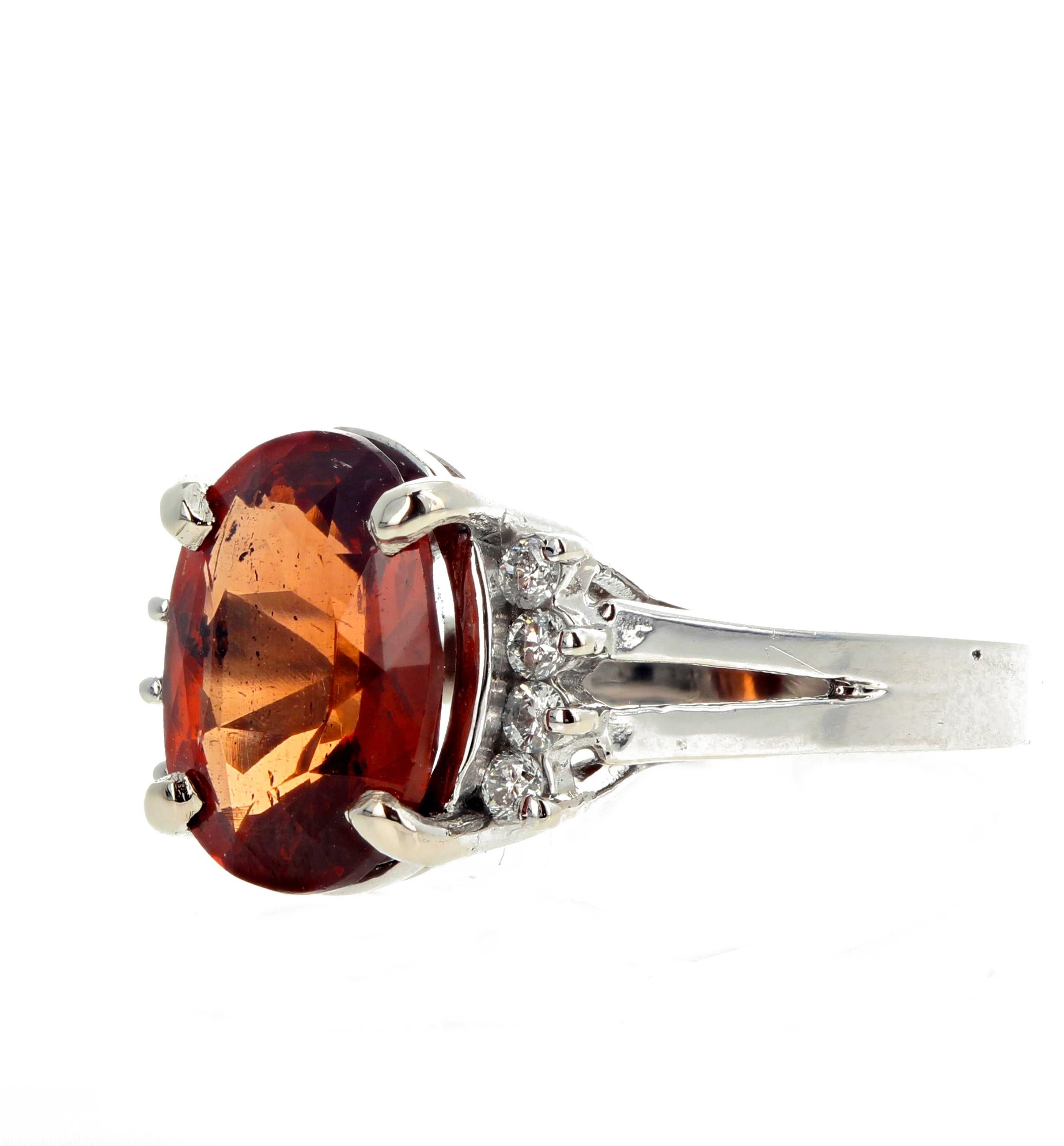 Women's or Men's AJD Fiery RARE 5.1 Carat Reddish Natural Zircon & Diamonds White Gold Ring For Sale
