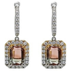 5.1 Carat Tourmaline Round Diamond Yellow and White Gold Earrings