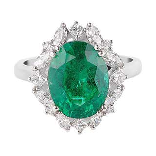 Certified 6.42ct Untreated Oval cut Colombian Emerald and Diamond ...