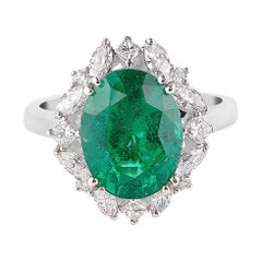 GRS Certified 5.1 Carat Zambian Emerald and Diamond Ring in 18 Karat White Gold