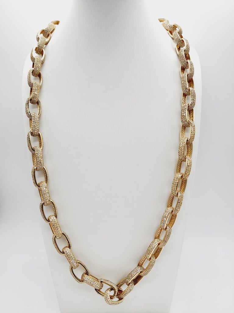 51 Carats Diamonds Heavy Link Chain Necklace 14 Karats Yellow Gold For