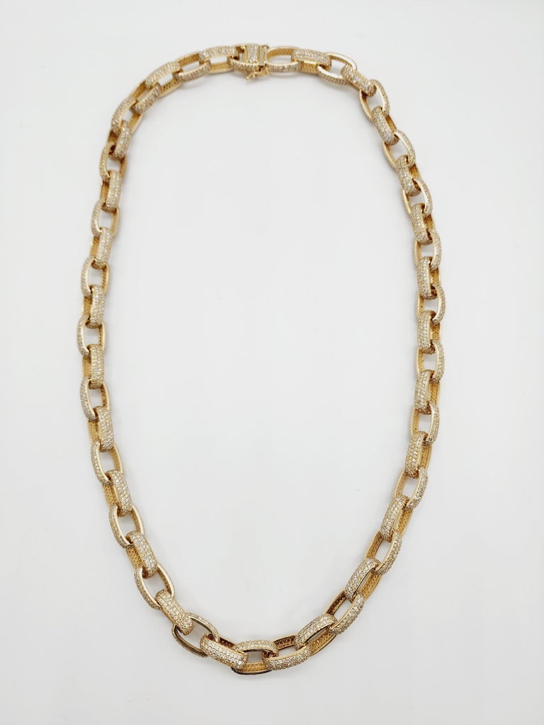 51 Carats Diamonds Heavy Link Chain Necklace 14 Karats Yellow Gold For